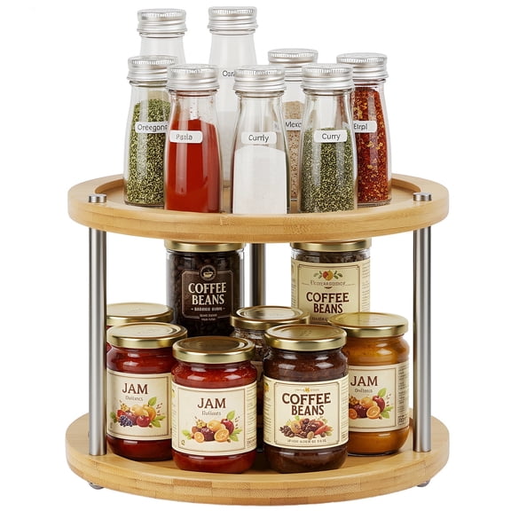 ZOVANO 2 Tier Lazy Susan Turntable Organizer,Revolving Spice Rack with Stainless Steel Rods,10 Inch Rotating Organizer for Kitchen Cabinets, Countertops & Pantry
