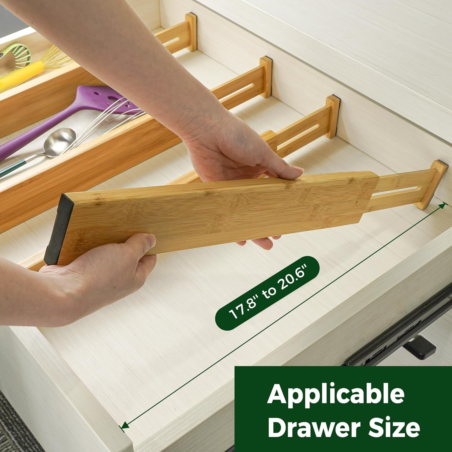 Utoplike 4 Pack Bamboo Kitchen Drawer Dividers(16.8-21.8IN),Adjustable Drawer Organizers,Spring Loaded,Works in Kitchen,Dresser,Bathroom,Bedroom,Baby Drawer,Desk