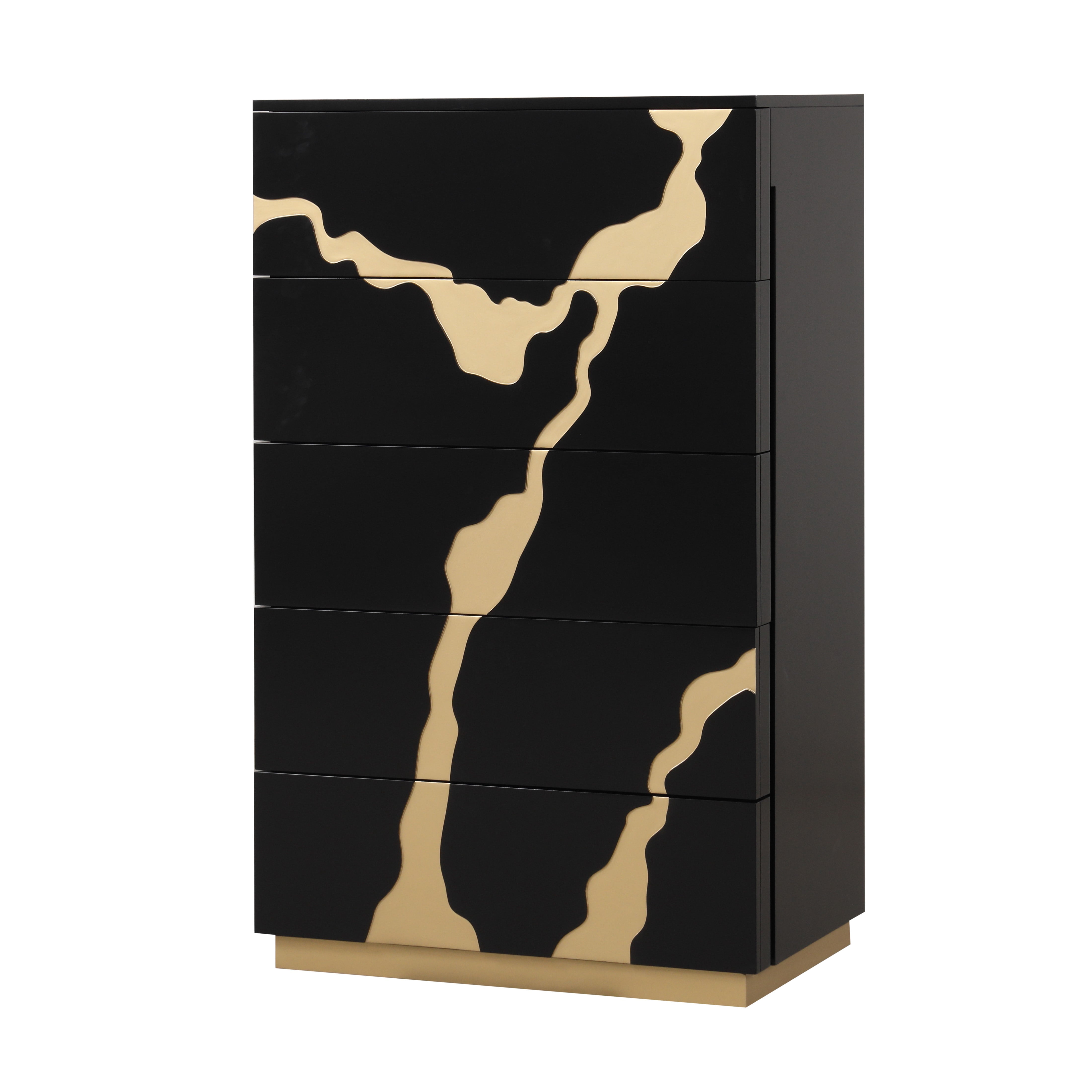 Furniture of America Deverell Adult Modern 5-Drawer Vertical Dresser with Gold Accents, Black