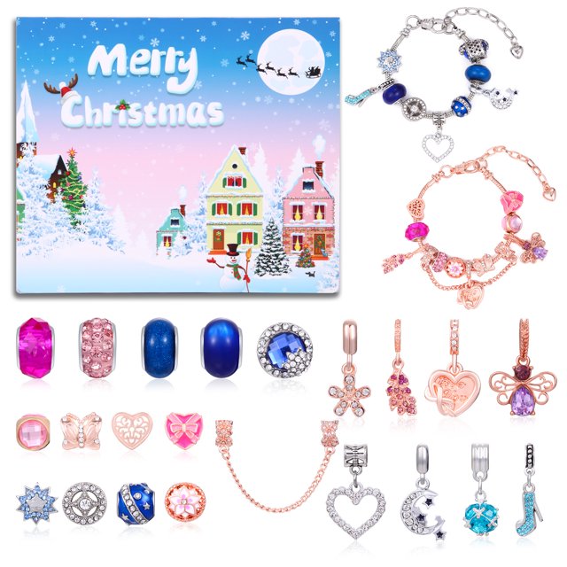 Calendario de Adviento de dibujos animados bonitos, cuenta regresiva de 24 días, regalo de Navidad, conjunto de pulsera con cuentas Diy creativo, caja de Navidad de ensueño, nuevos juguetes para niñas