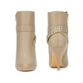 thumbnail image 2 of BLISSFUL STEP Women's Ankle Boots Stiletto Heel Pointed Toe Buckle Faux Leather Boots Beige 5.5, 2 of 7