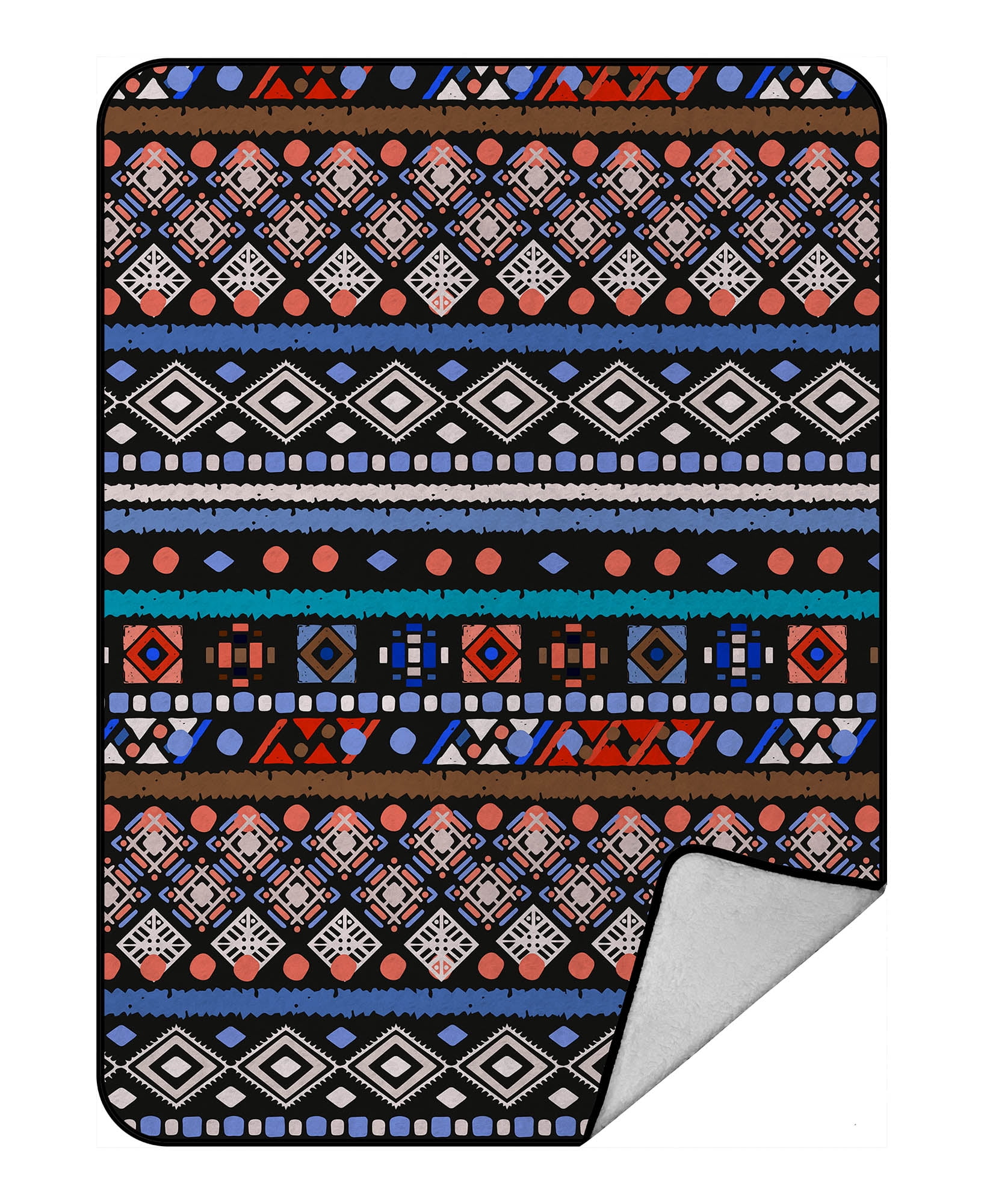 YKCG Ethnic Boho Trible Art Blanket Crystal Velvet Front and Lambswool