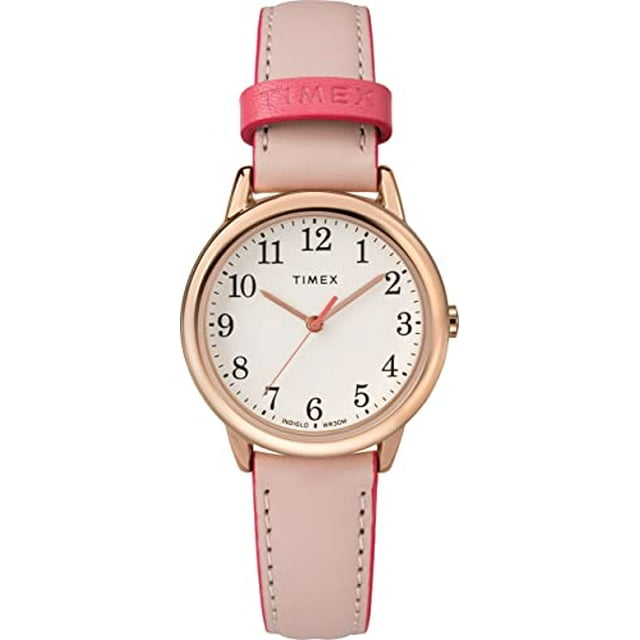 Reloj Easy Reader Timex TW2R62800 Banda Ajustable de Cuero Caja 30 mm Resistente al Agua Rosa para Mujer Timex TW2R62800
