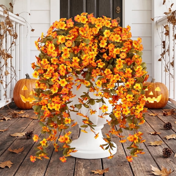 AcerichFad Artificial Fall Hanging Flowers Outdoor, 2 Pcs Autumn Fake Silk Flowers Faux Plants Fall Decorations for Home Outside Yard Garden Porch Patio