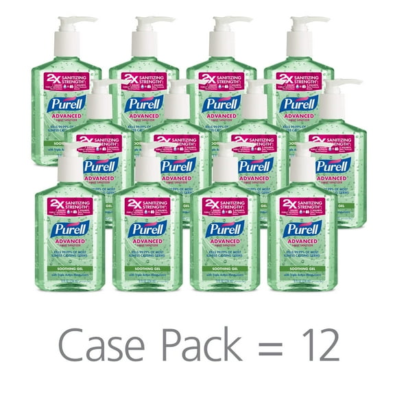 PURELL Advanced Hand Sanitizer Soothing Gel, Fresh scent, with Aloe and Vitamin E- 8 fl oz pump bottle (Pack of 12) - 3016-12-CMR