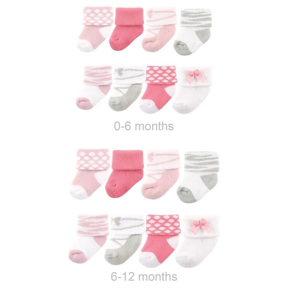 Luvable Friends Infant Girl Grow with Me Cotton Terry Socks, Pink Ballet, 0-6 and 6-12 Months