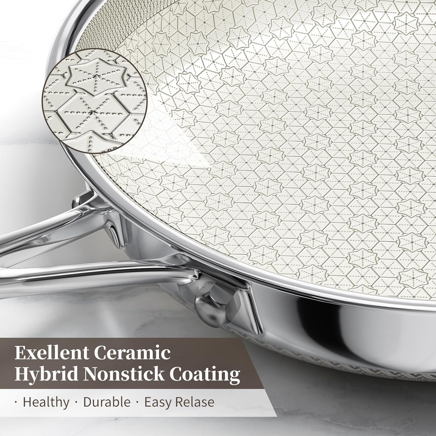 8 Inch Non Stick Frying Pan with Lid, Ceramic Hybrid Tri-Ply Stainless Steel Skillet for Induction