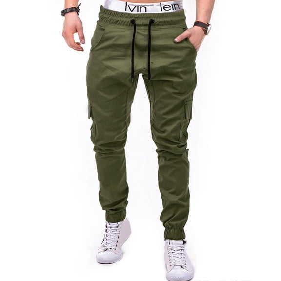 Baqcunre Men's Solid Color Side Pockets Lace-up Waistband Casual Drawstring Pants,Size L,Mens Sweatpants,Men's Pants,Joggers for Men,Mens Clothes,Pants for Men,Army Green