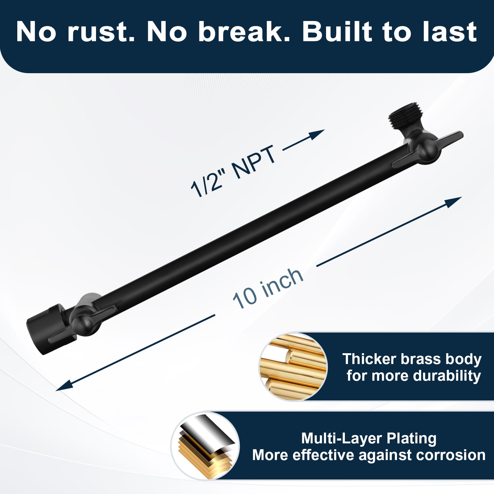 Bright Showers Brass Shower Arm Extender for Rain & Handheld Shower Head, 5” Universal Shower Head Extension Arm, Height & Angle Adjustable, Chrome