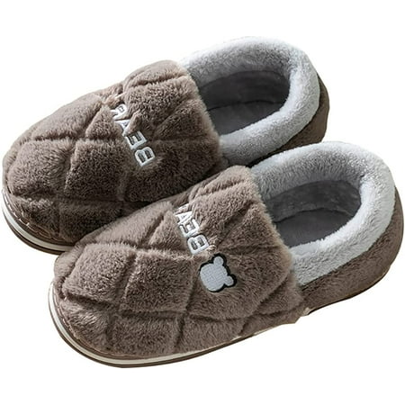 

DanceeMangoo Cute Slippers for Women Comfortable Soft Faux Fur Lining Block House Slide Winter Memory Foam Shoes