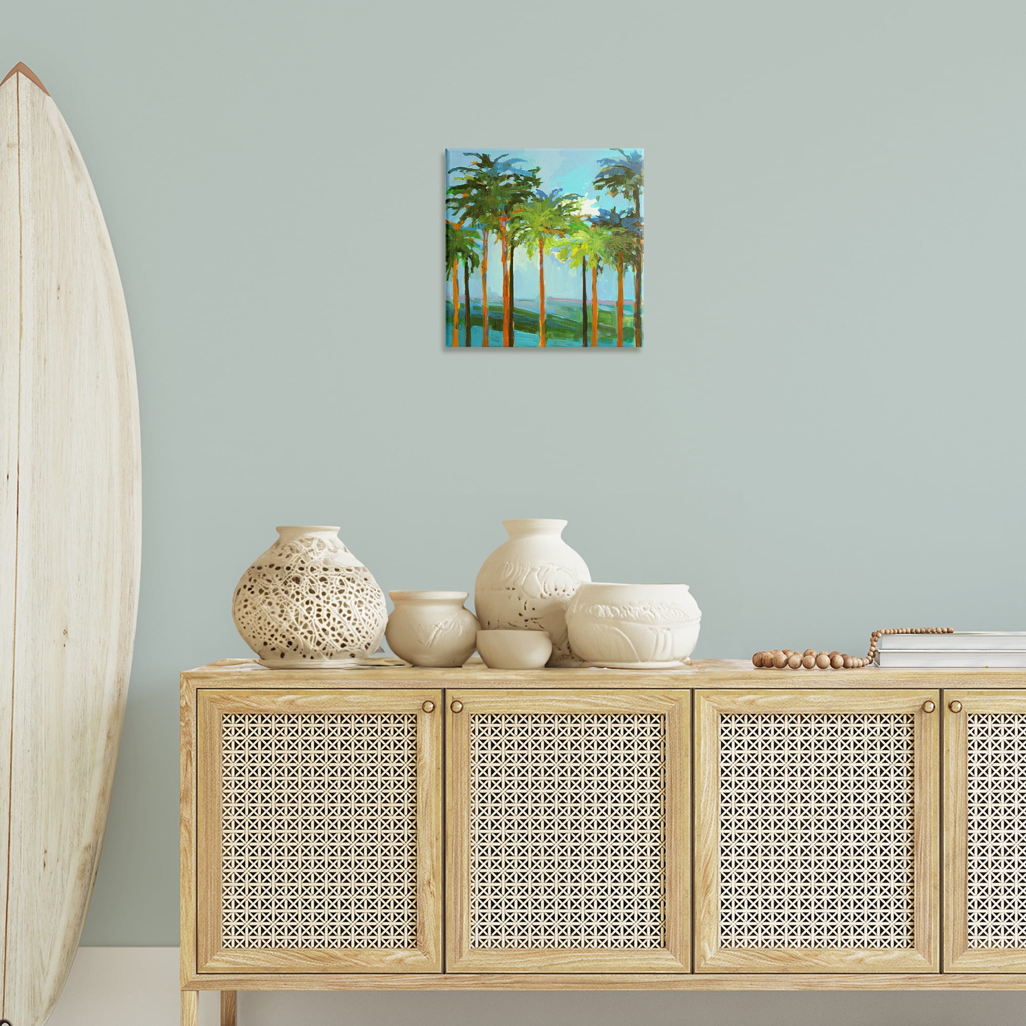 Stupell Industries Tall Palms Abstraction Coastal Painting Gallery Wrapped Canvas Art Print Wall Art, 17 x 17