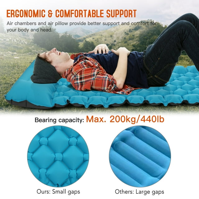 yeacher Two-Tone Foot Pump Inflatable Camping Mat for Outdoor Adventures - Light Blue & Grey / Orange & Dark Blue Options