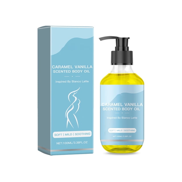 El aceite corporal de vainilla y caramelo hidrata y alivia el olor corporal dulce.