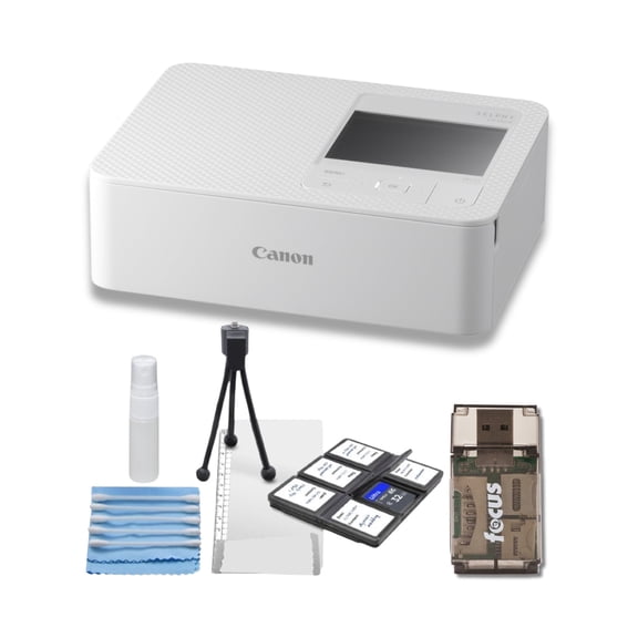 Canon Selphy CP1500 Wireless Compact WiFi AirPrint USB Dye Sublimation Photo Printer (White) Bundle with Card Reader and Starter Kit for Cameras (15 Items)