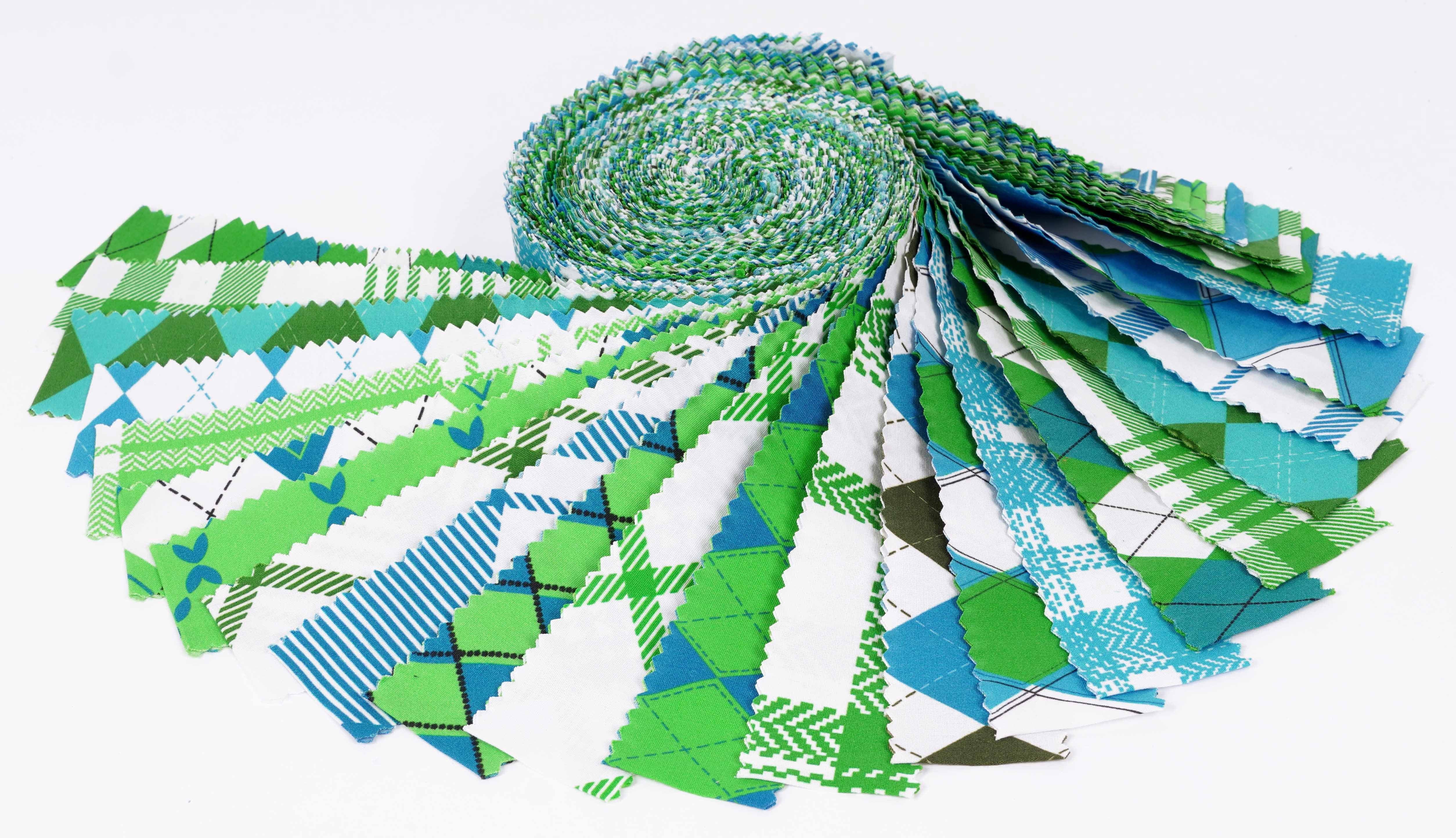 Soimoi 40Pcs Argyle Print Precut Fabrics Strips Roll Up 1.5x42inches Cotton Jelly Rolls For Quilting - Blue & Green