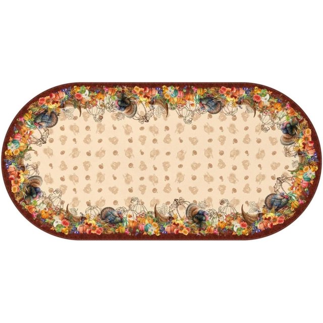 Oval Thanksgiving Tablecloth 60 x 120 Inch, Thanksgiving Turkey Harvest Tablecloth Oval, Thanksgiving Table Cloths Oval, Thanksgiving Oval Table Cloth Decor