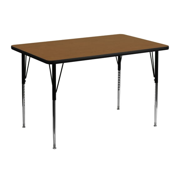 Flash Furniture Wren 30''W x 48''L Rectangular Oak HP Laminate Activity Table - Standard Height Adjustable Legs