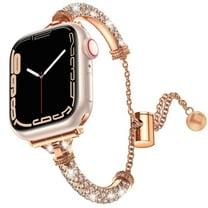 ELEHOLD Luxury Women Bling Slim Metal Bracelet Strap with Rhinestone Replacement Band Compatible for Apple iWatch Series SE/9/8/7/6/5/4/3/2/1 41/40/38mm,Rosegold