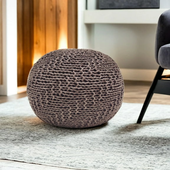 20'' Round Knit Pouf Ottoman, Light Brown Eco-Friendly PET Fiber from Recycled Bottles – Indoor/Outdoor Footrest, Accent Stool, Easy Clean & Lightweight (5.95 lbs)