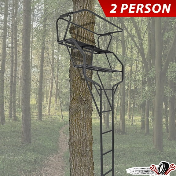 Protable 18 Feet 500LB Deer Hunting Ladder 2 Man Tree Stand Step W/ Seat Harness