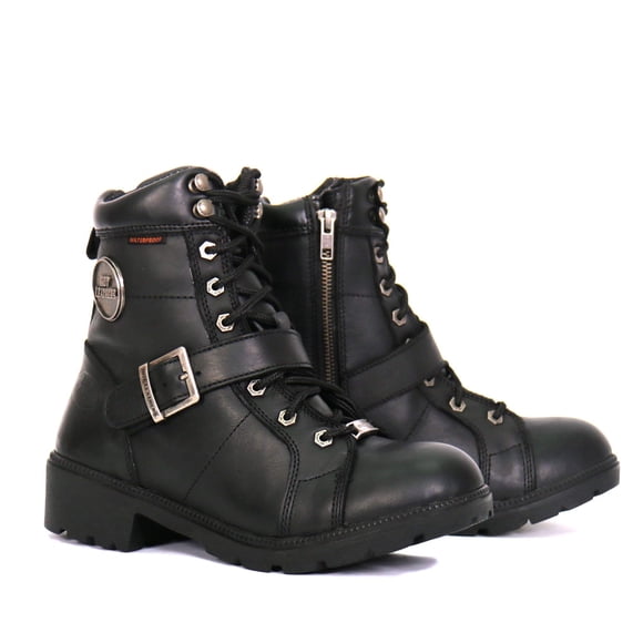 Hot Leathers BTL1004 Ladies 6-inch Black Lace-Up Leather Boots with Buckle Strap - 11