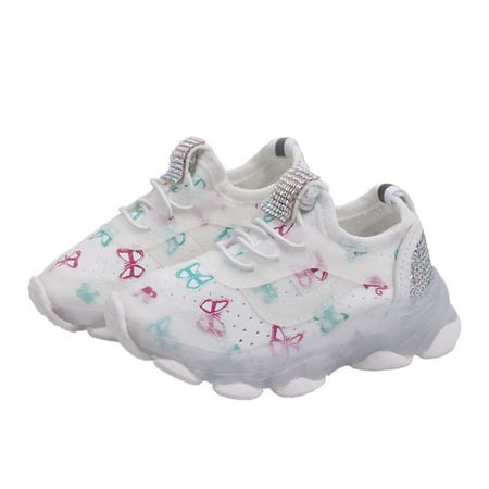 

Binmer Children Kid Baby Girls Butterfly Crystal Led Luminous Sport Run Sneakers Shoes