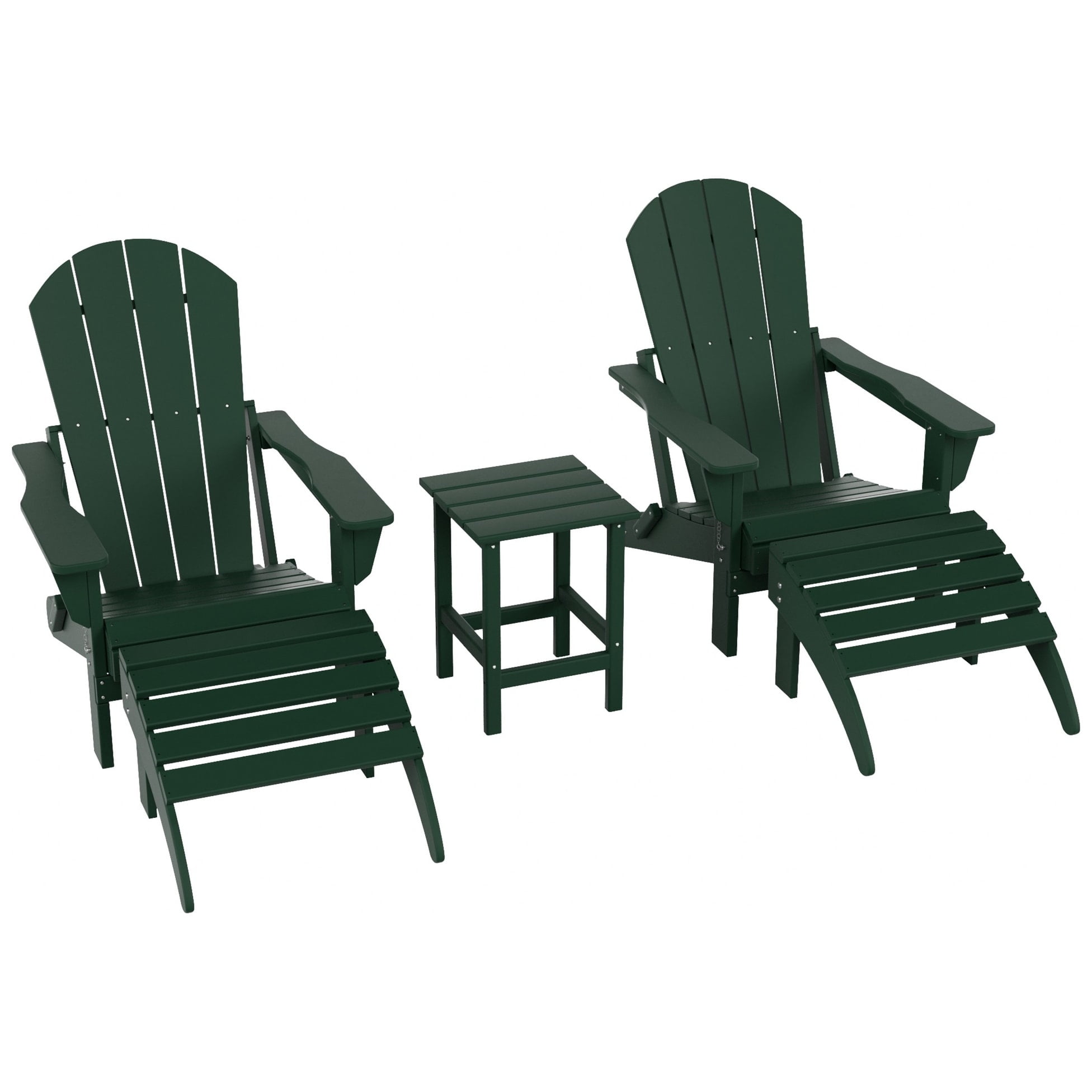 Polytrends  Laguna Hdpe All Weather Outdoor Patio Foldable Adirondack Chairs Conversation Set (5-Piece Set) Dark Green