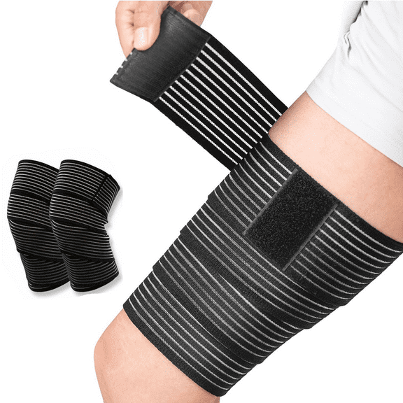 Elastic Knee Compression Sleeve Bandage, Compression Bandages for Stabilizing Ligaments, Squat, Basketball, Running, Tennis, Volleyball Football,Black,2 Pack, 3x70 inch