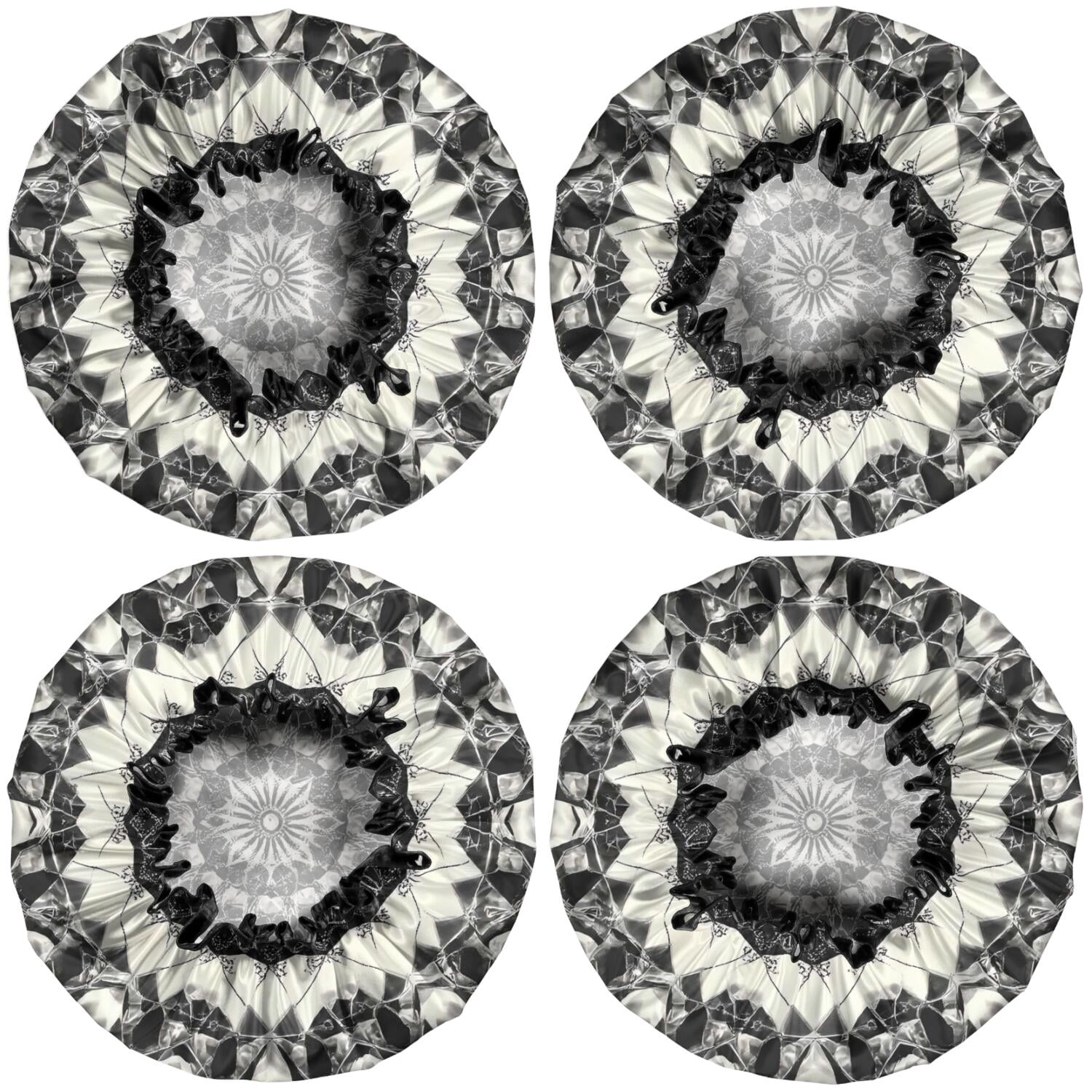 Shower Caps,Black White Tie Dye Mandala Pattern Waterproof Shower Cap for Women 4 Pieces,Double Reusable Hair Cover for Shower PEVA Elastic Stretch Hem