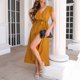 thumbnail image 1 of Vestido Dividido Vestido de verano para mujer, informal, con volantes, largo, dividido, suave para vacaciones (amarillo S) Cgtredaw Para estrenar, 1 of 1