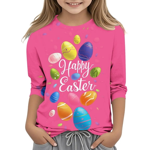 ibuvkizy Easter Tops for Teen Girls!Easter Printed Quarter Sleeve Round Neck Pullover Top for Boys Girls Middle-aged and Adults As A Base Shirt