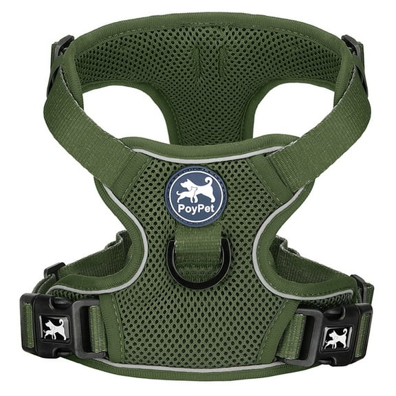 PoyPet Dog Harness Adjustable Soft Breathable Mesh Pet Harness No Pull Choke-Free Double Padded Vest for Small Medium and Large Dogs, Green XS