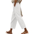 thumbnail image 6 of LEKWK Linen Crop Pants for Women Elastic Waist Casual Wide Leg Pants Loose Fit Solid Comfy Palazzo Bottoms with Pockets Fashion Beach Vacation Outfits, 6 of 7