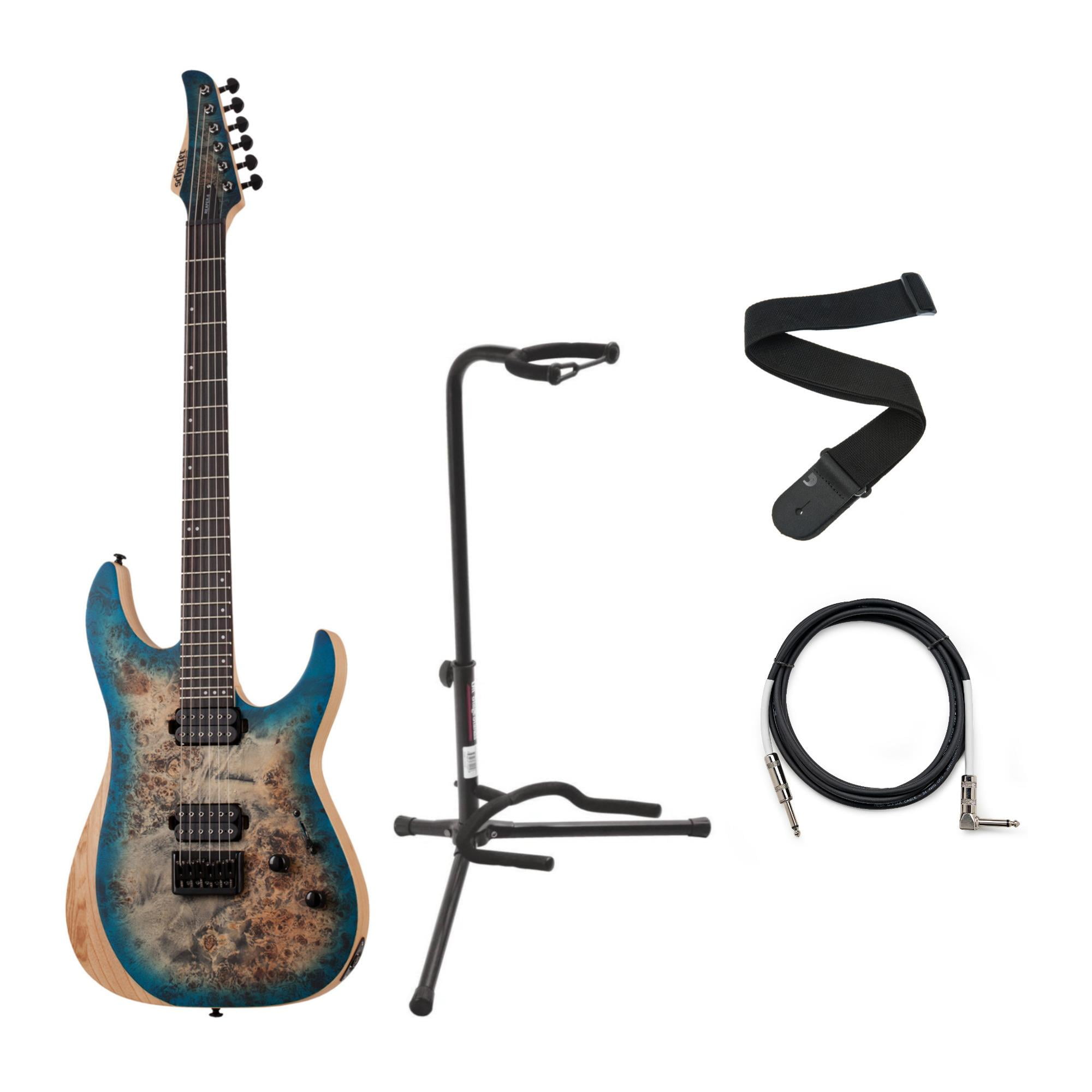 Schecter Reaper6 Electric Guitar Satin Sky Burst with Stand, Strap