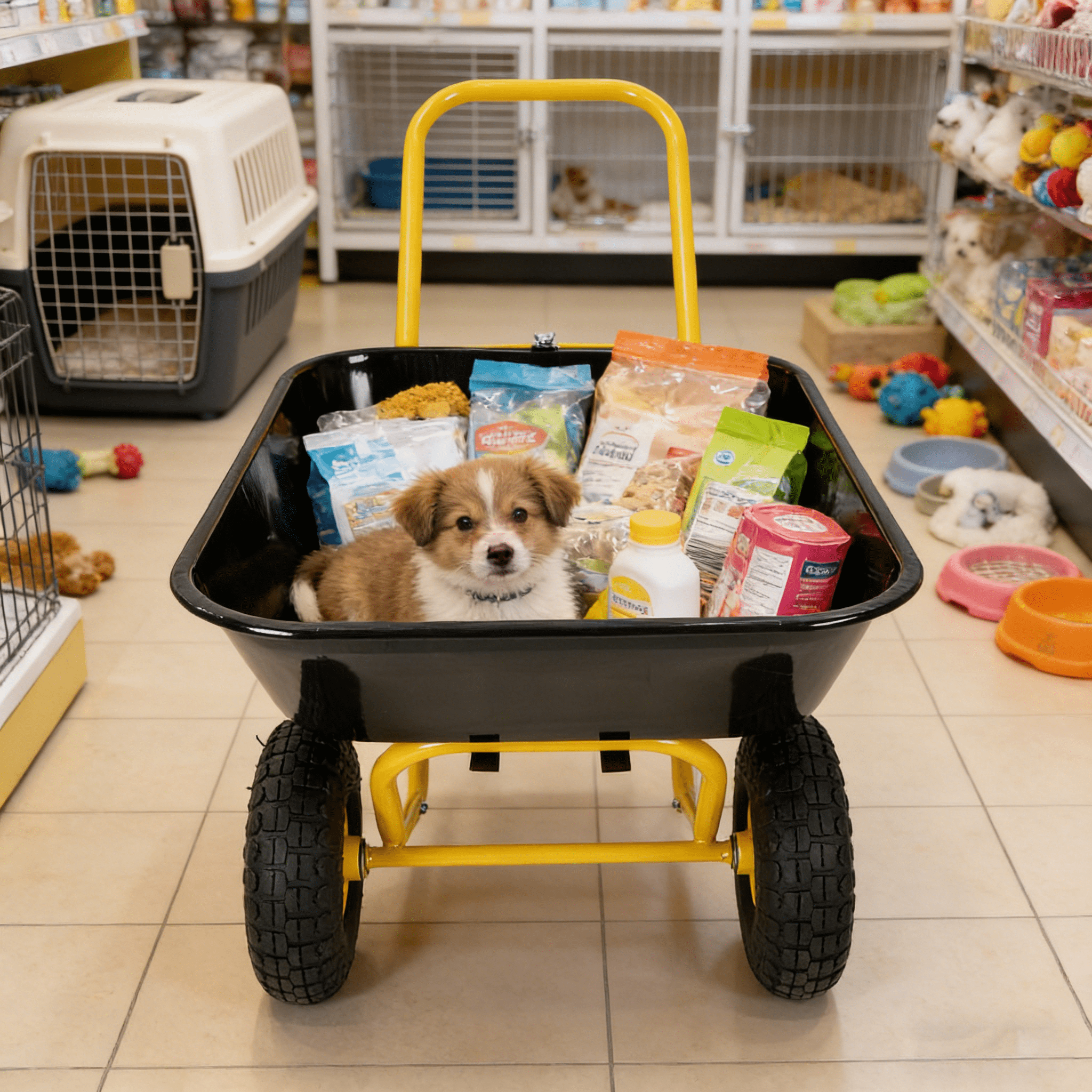 Two-Wheeled Garden Barrow Cart with 10-Inch Pneumatic Wheels, Yellow & Black 35L Large Capacity Non-Porous Leak-Proof Utility Wheelbarrow for Soil Water Tools Garden Warehouse Use