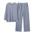 thumbnail image 4 of FAIWAD Lounge Pajamas Set for Women Spring Summer Long Sleeved Tops and Wide Leg Slacks Comfy Loungewear Set, 4 of 6