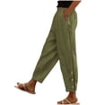 thumbnail image 5 of LEAVINGSUO Linen Pants for Women Summer Casual Drawstring Elastic Waist Pant Loose Wide Leg Button Trousers With Pockets Army Green XXXL, 5 of 8