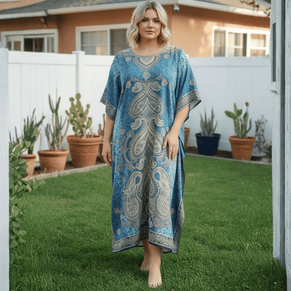 Women's Plus Size Polyester Kaftan Dresses for Women Casual Long Printed Caftan Wear Maxi Kimono Ladies Girls Caftans Online by Oussum