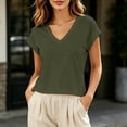 thumbnail image 2 of Rggeeun Women's Tshirts Solid Color V Neck Short Sleeve Loose Fit Soft Breathable for Summer Streetwear Graceful Shirts,Army Green,S, 2 of 4