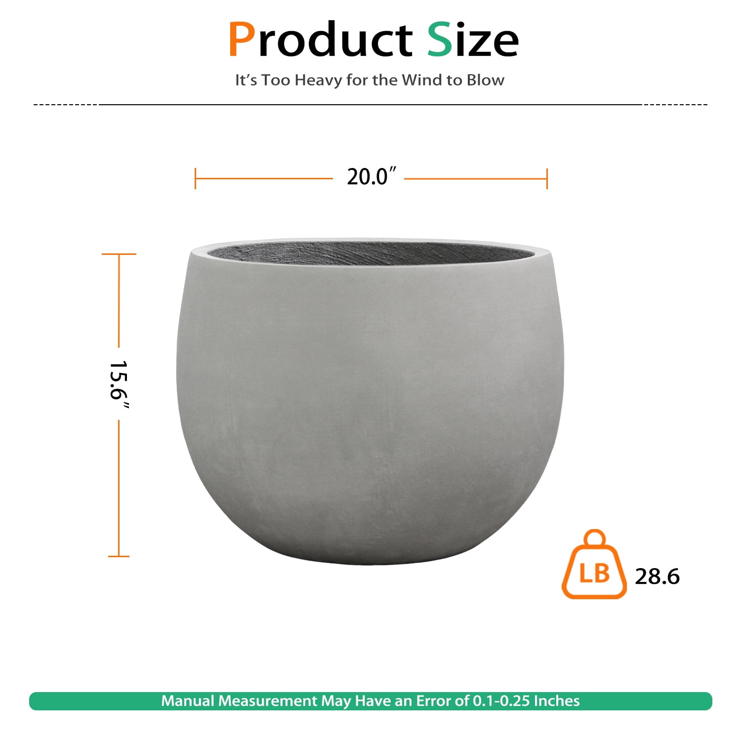 Vucunty Concrete Ball Planter Outdoor Indoor, Large Cement Plant Pots for Trees Flowers (Gray, 20 inch)