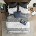 thumbnail image 2 of Noaman King/Cal King 3 Piece Cotton Duvet Cover Set with Chenille Tufting, Farmhouse Style Botanic Print, Gray & White Chevron Design, Includes Duvet Cover & 2 Shams, Machine Washable, 2 of 21