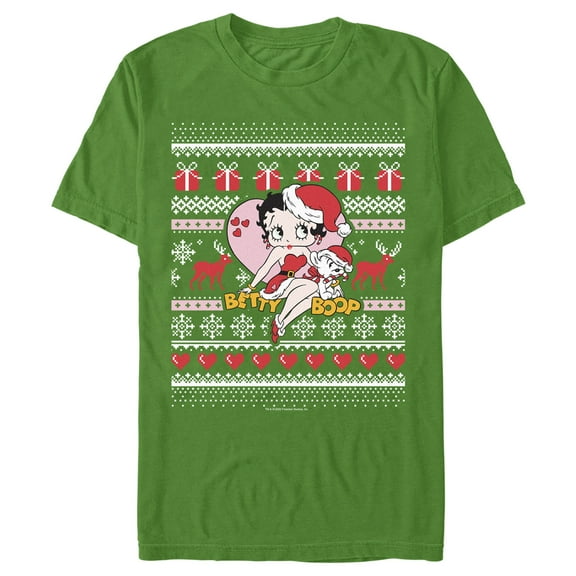 Men's Betty Boop Christmas Ugly Sweater Print  Graphic Tee Kelly Green 3X Large