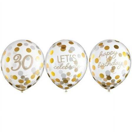 Birthday 'Golden Age' 30th Birthday Latex Confetti Balloons (6ct)