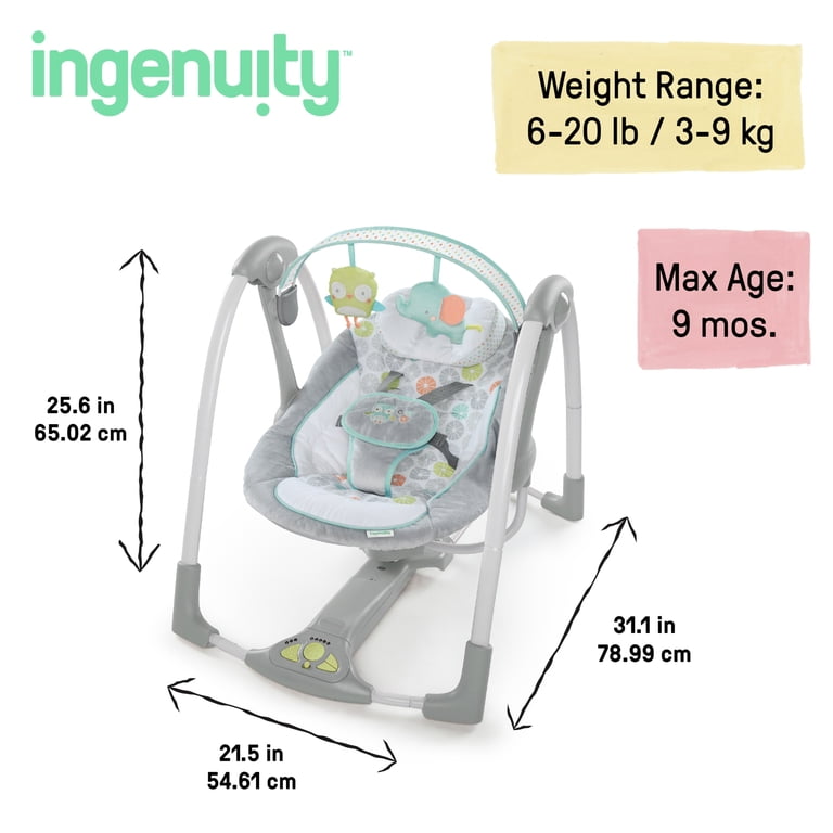 Ingenuity Swing 'n Go Portable 5-Speed Baby Swing, Hugs & Hoots photo 7