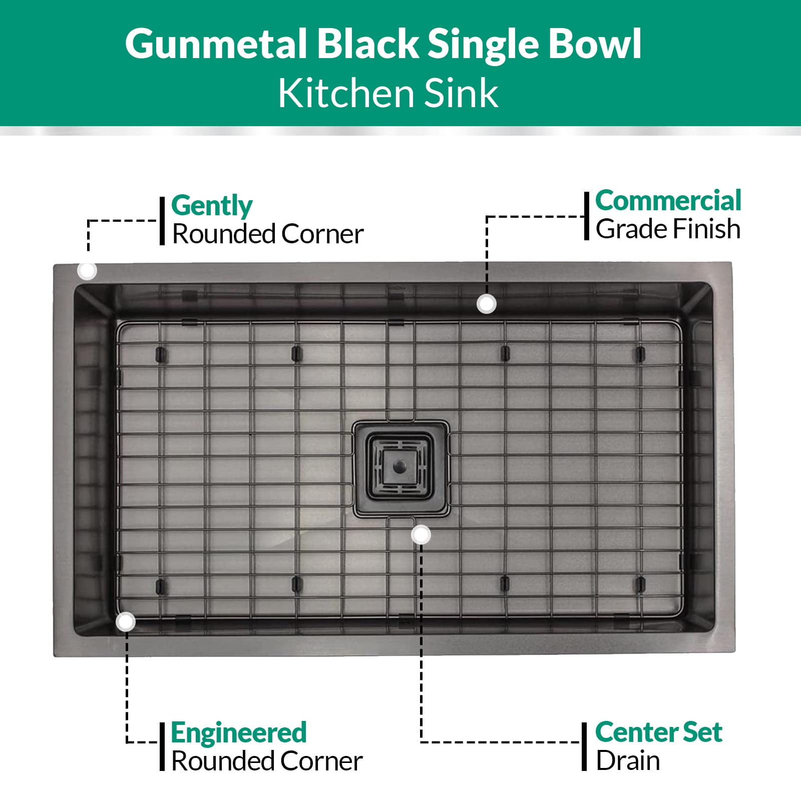 Strictly Sinks 32 Inch Undermount Single Bowl Kitchen Sink – Sink with Bottom Grid & Drain – Black