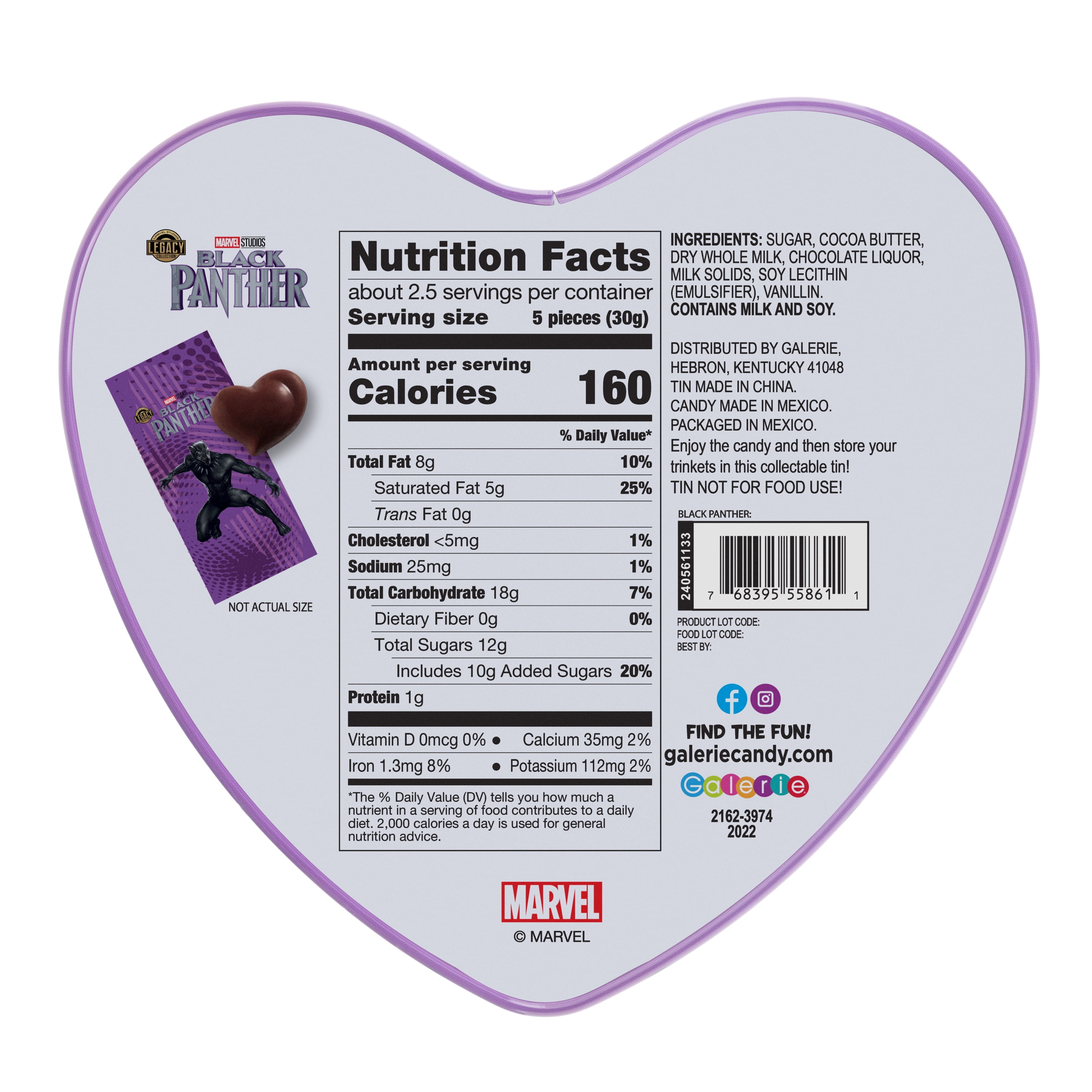 Marvel Black Panther Heart Tin with Milk Chocolate Hearts, 2.54 oz (12 Ct)
