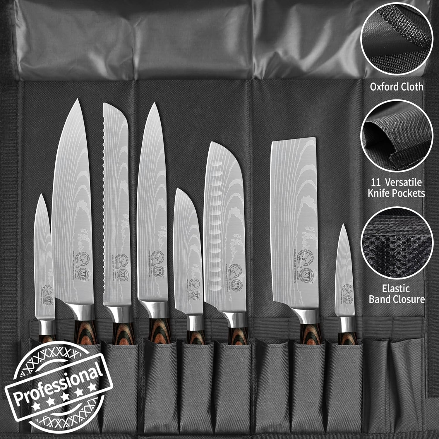 XYJ, Japanese Chef Knife Set, 15pcs, Blue, High Carbon Stainless