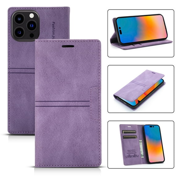 SaniMore for iPhone 14 Pro 6.1" 2022 Case [Magnetic Flip Full Protecetive Cover] Card Slots + Cash Pokcet + Kickstand + Retro Wear-resisitant PU Leather + Shockproof TPU Inner Business Shell, Purple