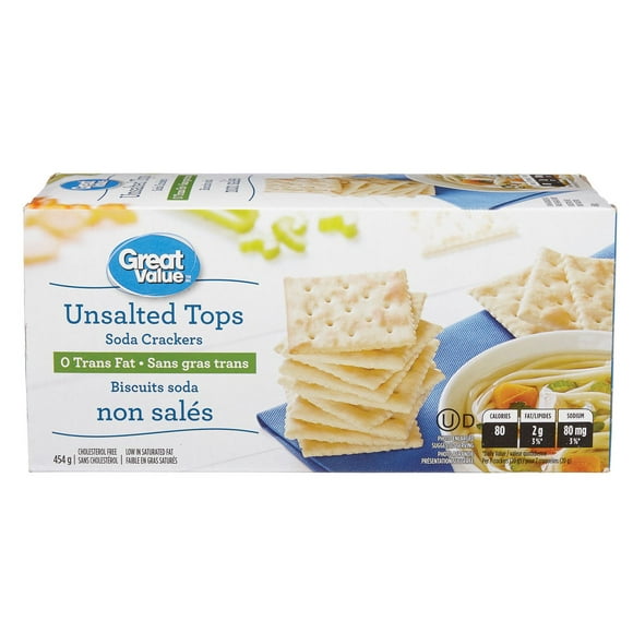 Great Value Unsalted Tops Soda Crackers, 453 g