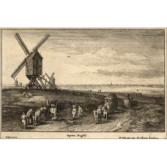 24"x36" Gallery Poster, Wenceslas Hollar - The four windmills (Brueghel) 1600s